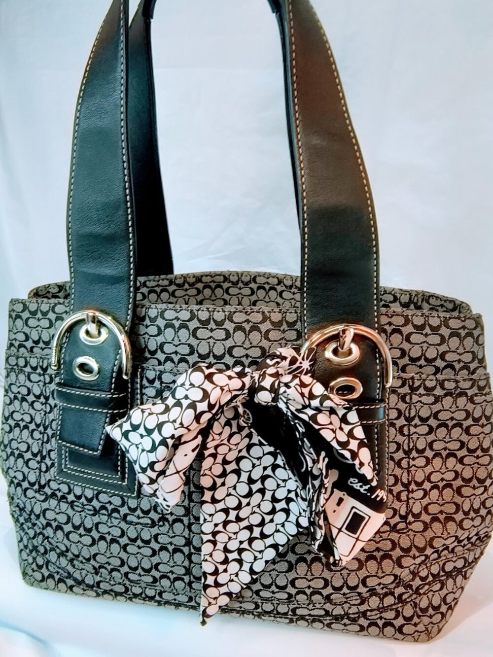 COACH Soho Signature Small Black Gray Canvas Satchel, Style F12310 - Picture 2 of 15
